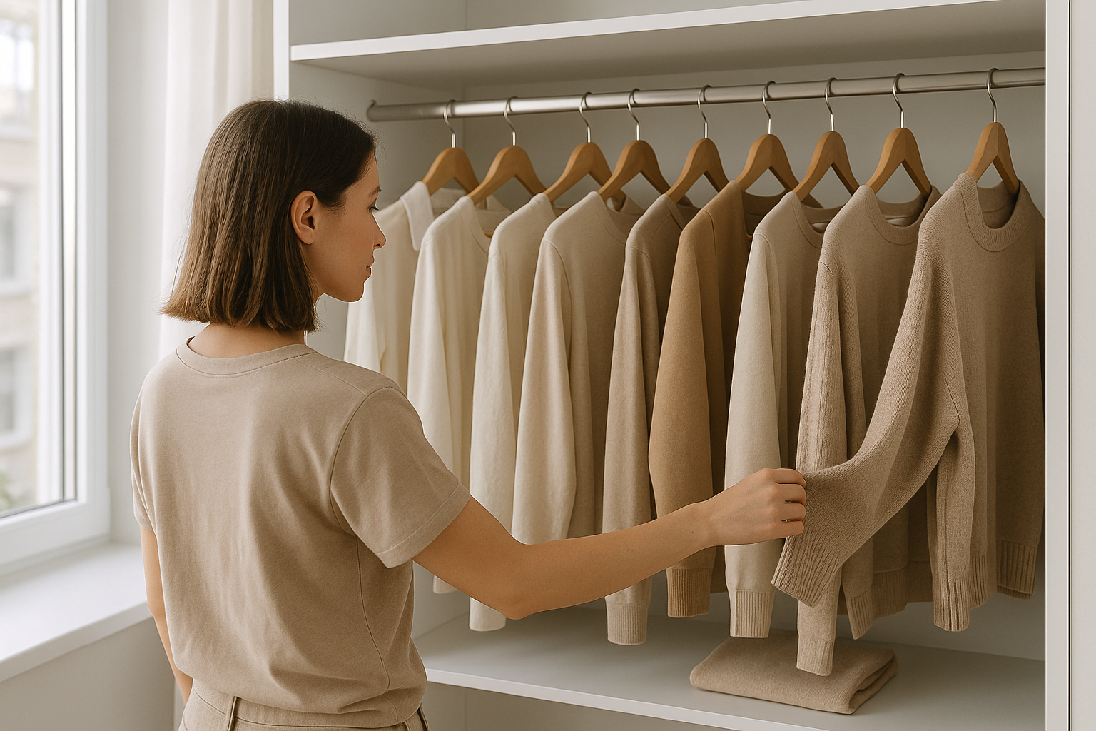 Guardaroba minimalista con pochi capi neutri ordinati e ben coordinati