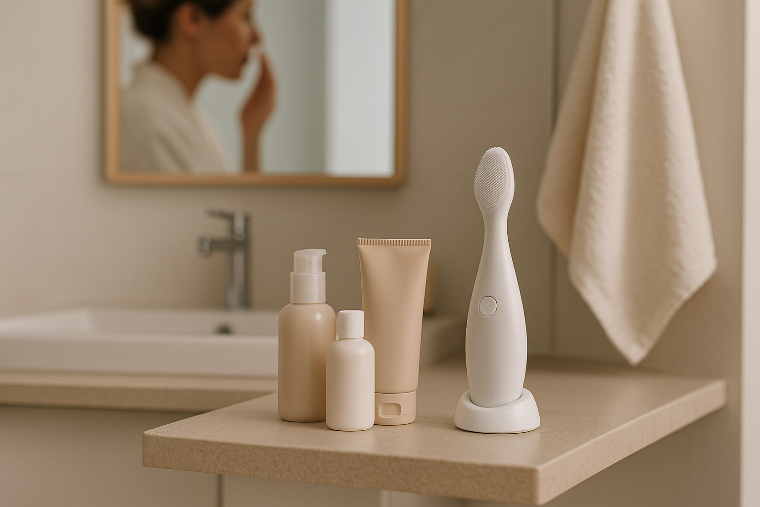 Dispositivo beauty domestico su mensola in un bagno moderno minimal