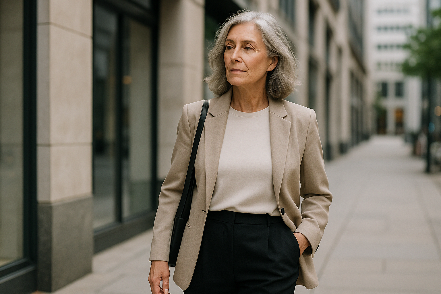 Donna adulta con outfit moderno e raffinato in contesto urbano